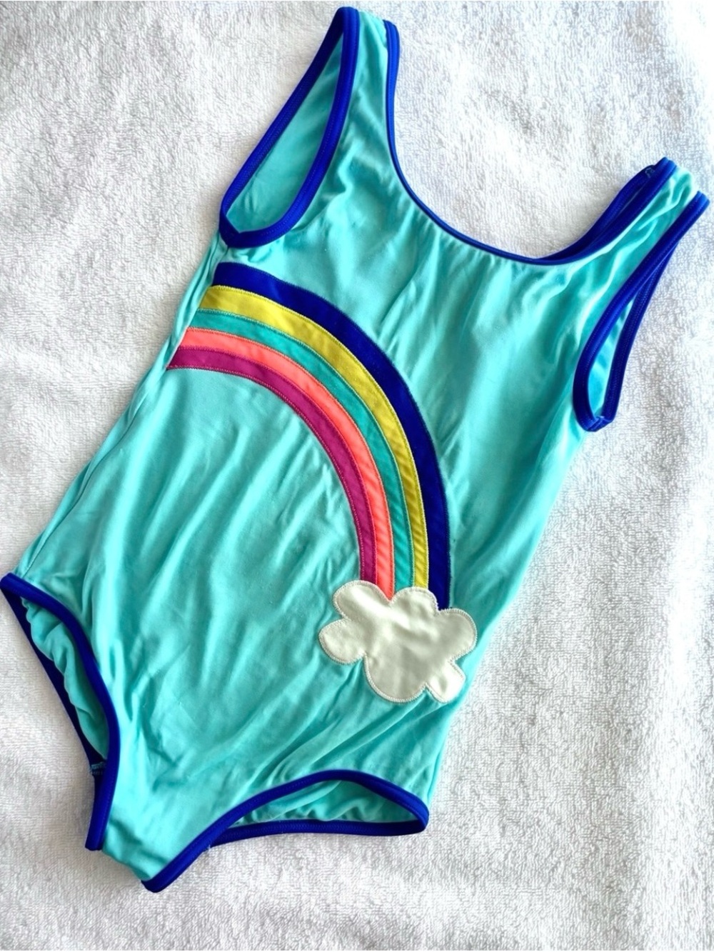 Mini Boden Rainbow Appliqué Swimsuit Aqua Blue 7–8Y / 128 cm